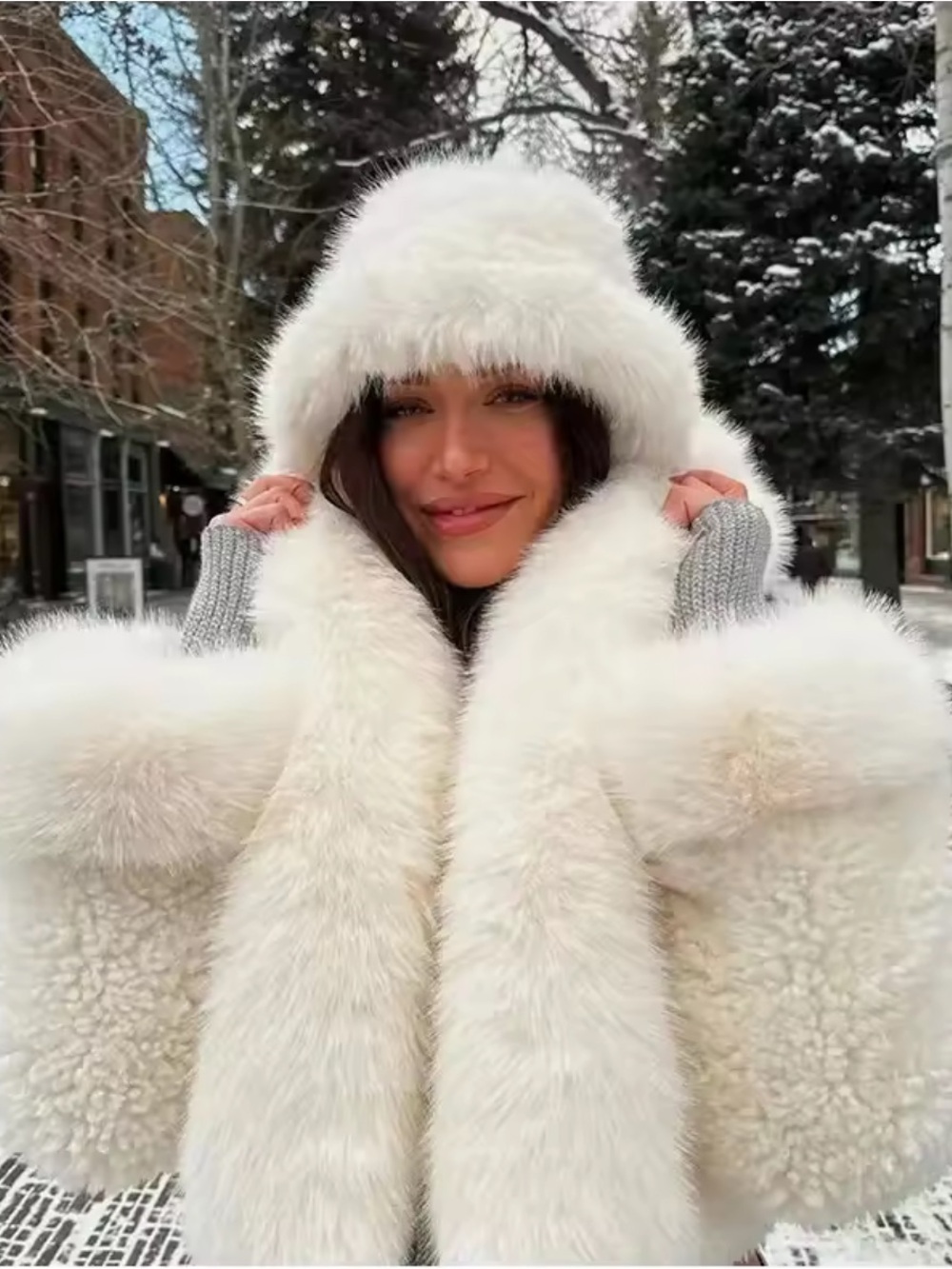 Plush White Faux Fur Hooded Jacket - Picture 2 of 8